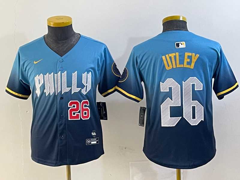 Youth Philadelphia Phillies #26 Chase Utley Blue 2024 City Connect Limited Stitched Jerseys,We sell and wholesale Youth Philadelphia Phillies #26 Chase Utley Blue 2024 City Connect Limited Stitched Jerseys on line form chian!